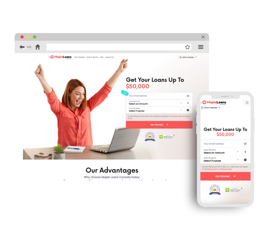 Maple Loans Canada website on desktop and mobile