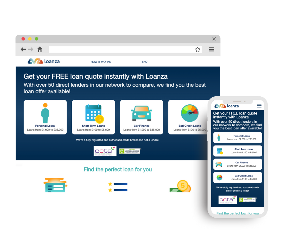 Loanza.co.uk website on desktop and mobile